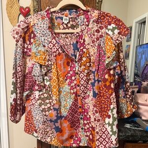 ivy jane Multicolor Patchwork Floral Ruffle Blouse